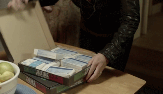 Torchwood Miracle Day Gwen's pizza boxes of drugs