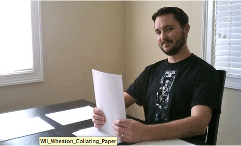 Wil Wheaton collating paper