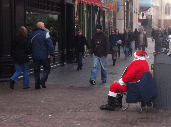 sad sidewalk Santa