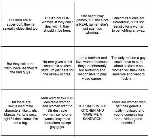sexism bingo