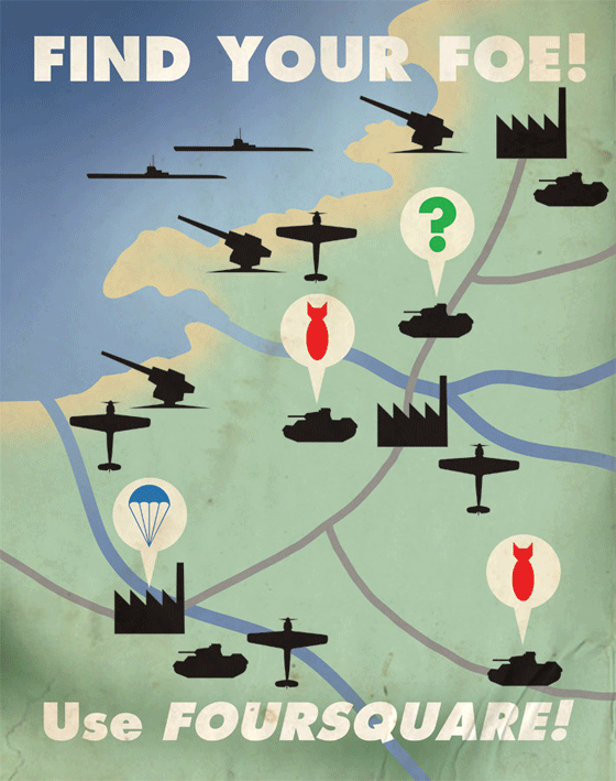 social networking Foursquare propaganda by Aaron Wood