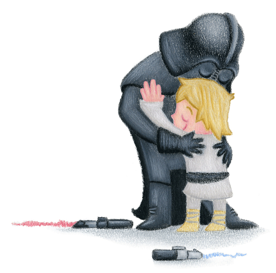 Darth Vader and Luke Skywalker hug by Ingrid Aspoeck