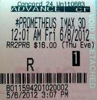 midnight movie ticket Prometheus IMAX