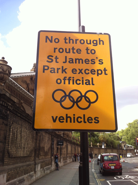 Olympics traffic restrictions sign