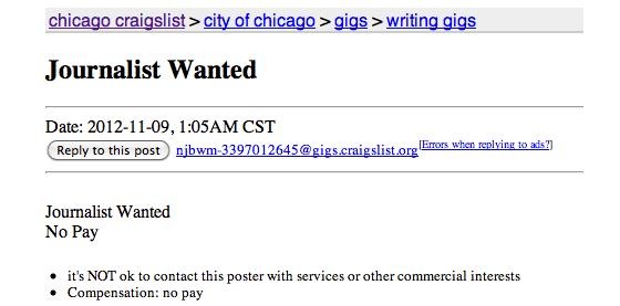 Journalist Wanted No Pay