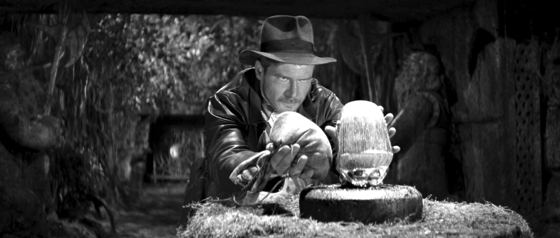 Raiders of the Lost Ark in black and white