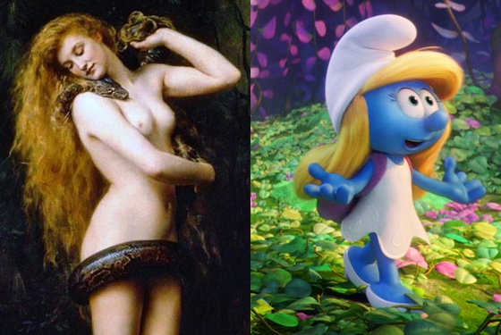 Demons in a man’s paradise: Lilith (l), Smurfette (r).